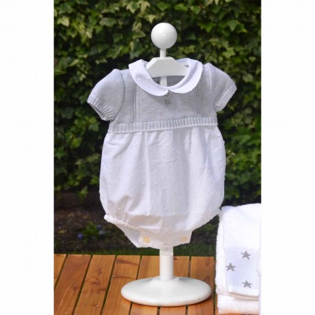 Ranita algodón gris y plumeti blanco